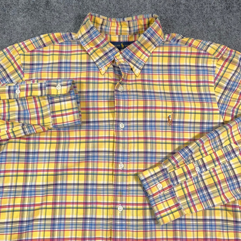 Ralph Lauren Oxford Cloth Classic Fit Button‎ Down Mens Large L/S Madras Preppy
